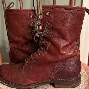 Frye Brown Leather Lace-Up Boots